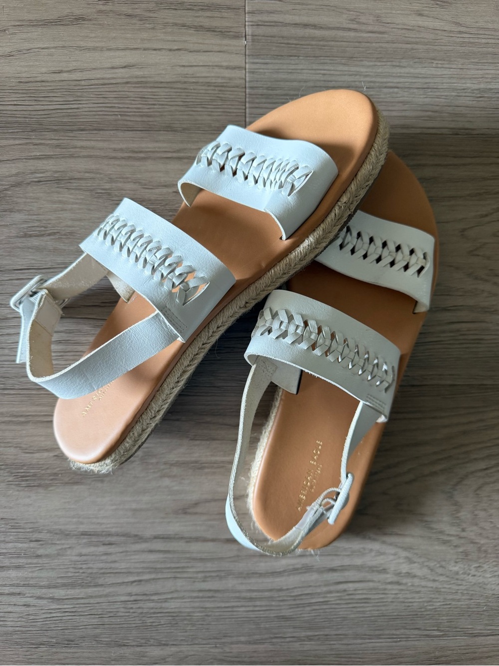 American Eagle Outfitters White and Tan Braided Strap Sandals
